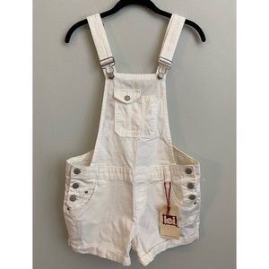 Vintage Lei White Denim Distressed Overall Shorts